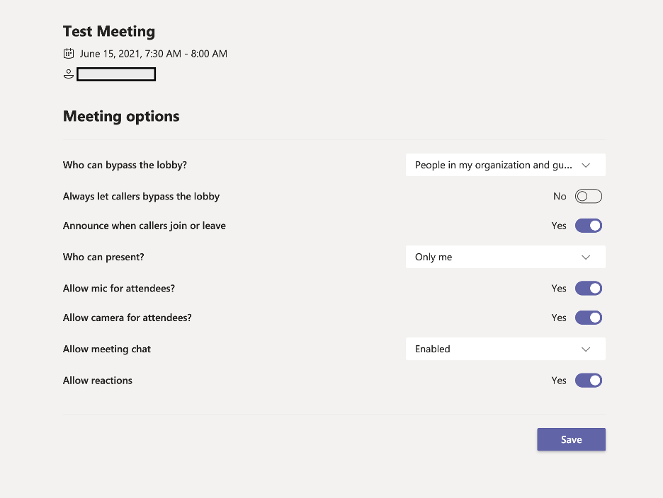 Teams meeting participant settings